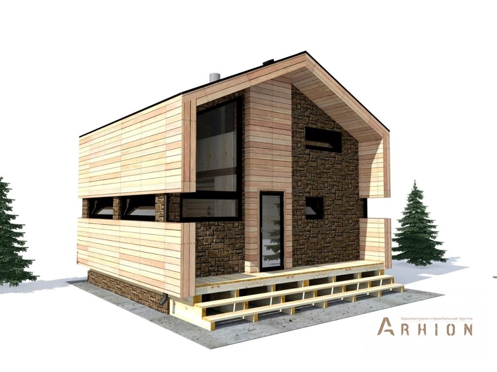 7. Проект одноэтажного дома в стиле барн с двускатной кровлей, l-50, площадью - 51 кв c мансардой, сауной, терассой